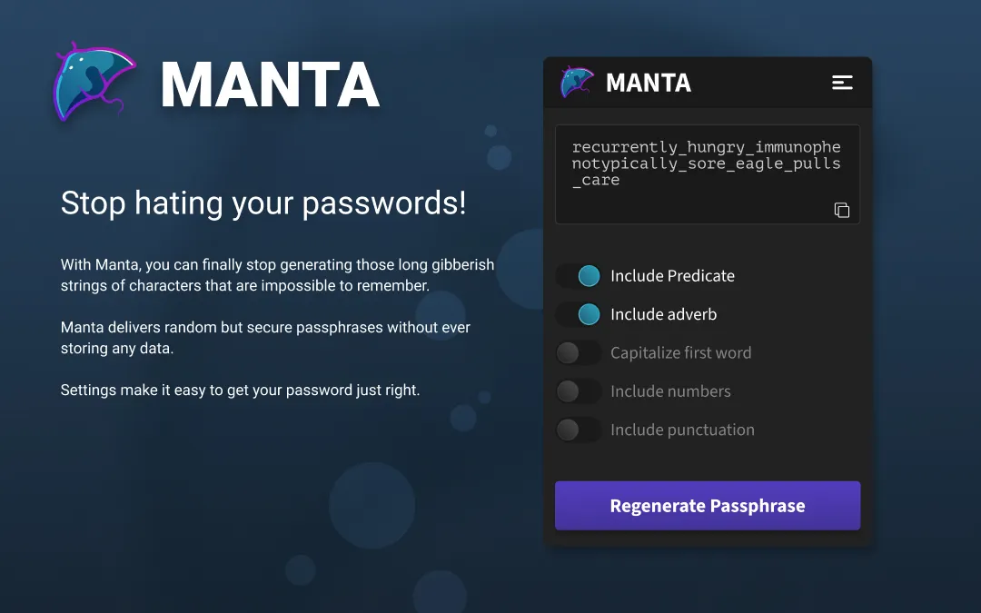 MANTA: A Secure and Memorable Passphrase Generator