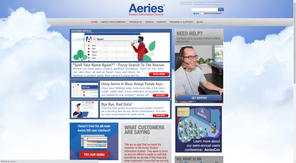Aeries.com old website